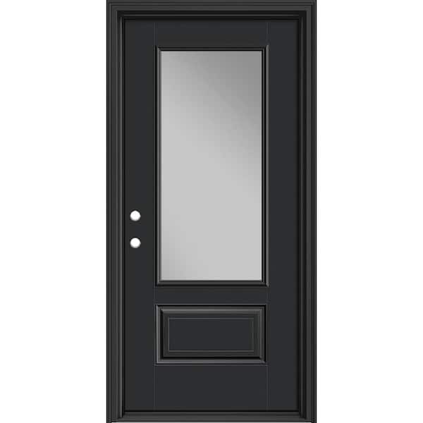 Masonite Performance Door System 36 in. x 80 in. 3/4-Lite Right-Hand Inswing Clear Black Smooth Fiberglass Prehung Front Door