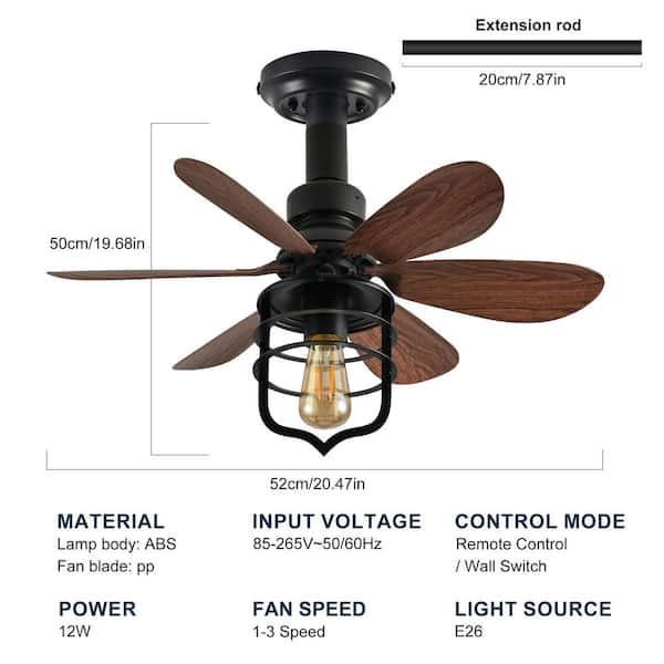 Genoci 20 In. 3-Speed Indoor Black Screw-in Socket Ceiling Fan