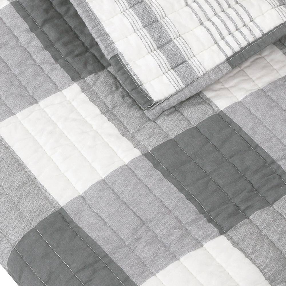 Camden Grey and Cream Reversible Cotton Quilted Throw Blanket