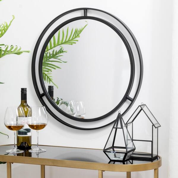 Glitzhome 24.00 in. D Deluxe Black Metal Round Mirror 2007000023 - The Home  Depot