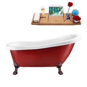 61 in. Acrylic Clawfoot Non-Whirlpool Bathtub in Glossy Red With Matte Oil Rubbed Bronze Clawfeet,Polished Chrome Drain