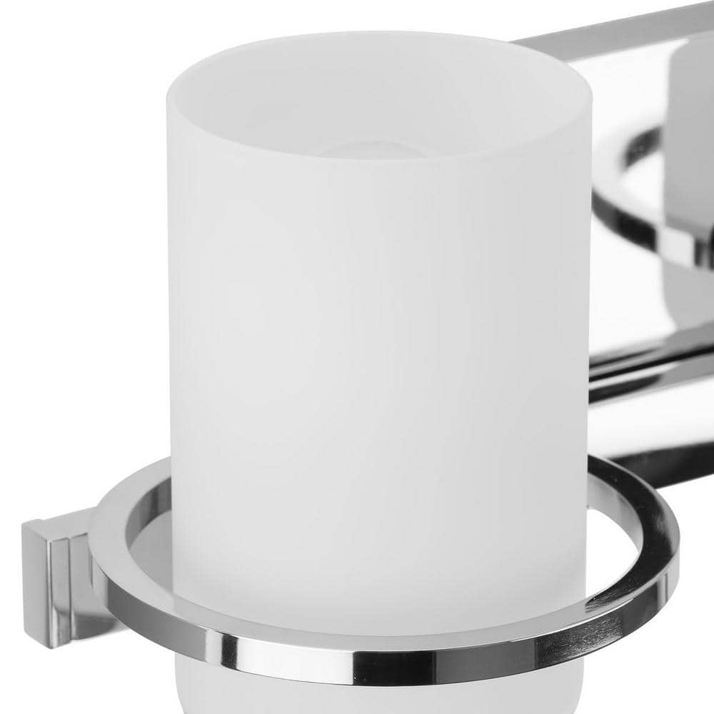 Polished Chrome Cylinder 2-Light Vanity Fixture with White Glass Shades