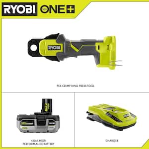 ONE+ 18V PEX Crimp Ring Press Tool with High Performance 4.0 Ah Battery and Charger Kit