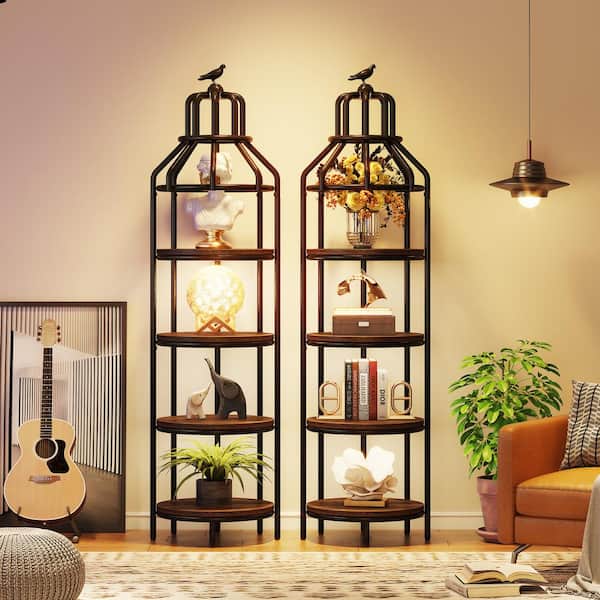BYBLIGHT Eulas 71 in. Tall Brown Engineered Wood 4-Shelf Rustic Bookcase, Freestanding Corner Bookshelf Display Shelves