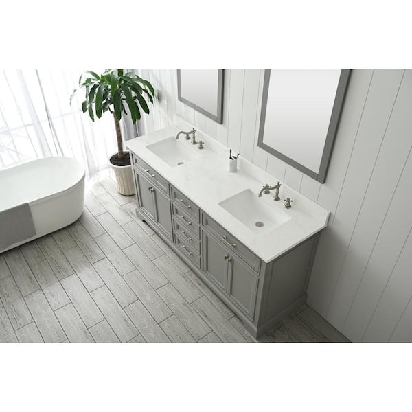 Milano 72 in. W x 22 in. D x 34 in. H Bath Vanity in Gray with Quartz Vanity Top in White with White Basin