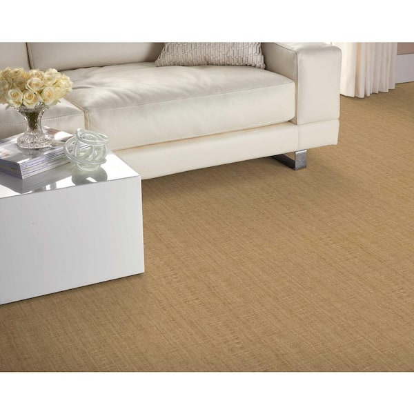 Suspicion Natural Beige 13.9 ft. 71 oz. Wool Texture Installed Carpet