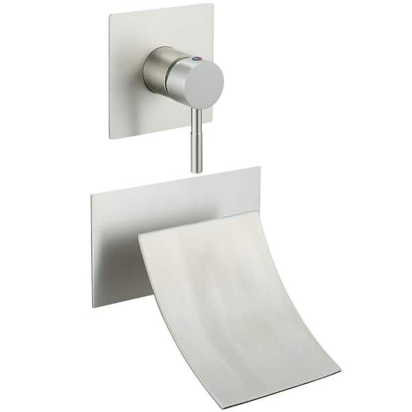 Single-Handle Wall Mount Roman Tub Faucet, Waterfall Wide Spout Bathroom Faucet in. Brushed Nickel