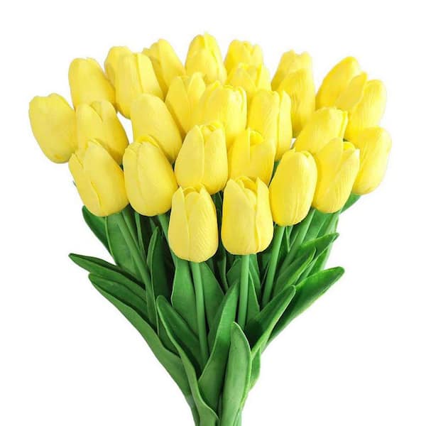 13 in. Yellow Indoor/Outdoor Artificial Tulips Flower, 30 PCS