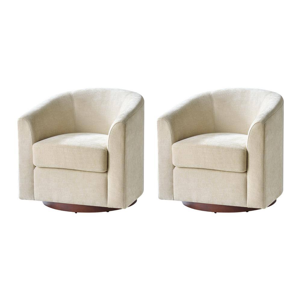 Miriam Beige Modern Swivel Accent Chair with Solid Wooden Base, Set of 2