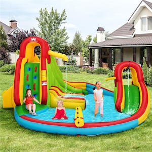 Kids Inflatable Water Slide Bounce House Park Splash Pool with Water Cannon & 550W Blower