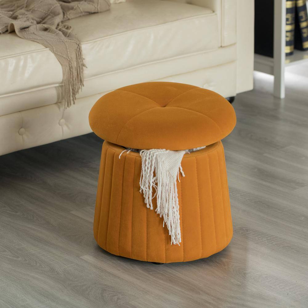 Green Velvet Tufted Round Storage Ottoman