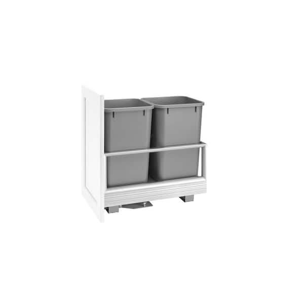 Rev-A-Shelf 19.5 in. H x 12.13 in. W x 22 in. D Double 27Qt. Pull-Out Brushed Aluminum and Silver Waste Container with Rev-A-Motion