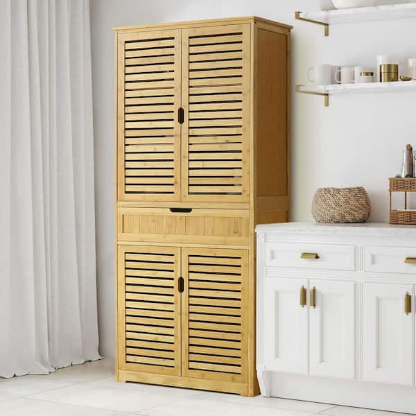 VEIKOUS 72 in. H Bamboo Kitchen Storage Pantry Cabinet Closet with Removable Shelves and Doors HP0405 07