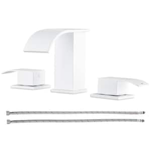 8 in. Widespread Double Handle Waterfall Spout Bathroom Vessel Sink Faucet in White with Pop Up Drain