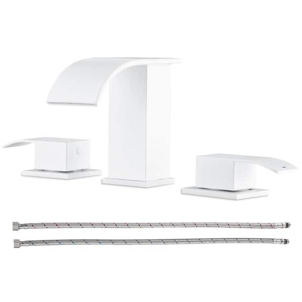 GAGALIFE 8 in. Widespread Double Handle Waterfall Spout Bathroom Vessel Sink Faucet in White with Pop Up Drain