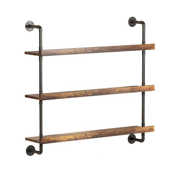 47.2 in. H x 39.7 in. W 3-Tier Wall Mounted Wine Rack with LED Lighting, Floating Shelves for Liquor Bottles, Wood Black