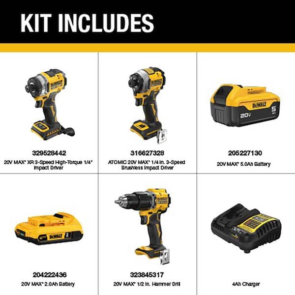 ATOMIC 20-Volt Lithium-Ion Cordless 2-Tool Combo Kit and Cordless Impact Driver w/ 5.0 Ah, 2.0 Ah Batteries and Charger