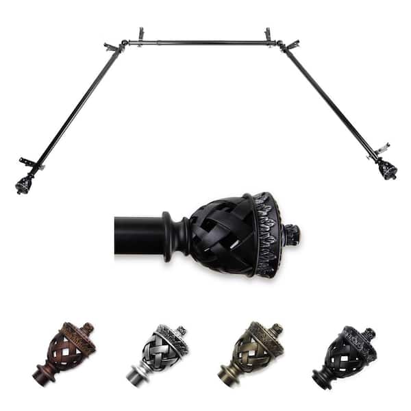 EMOH 13/16" Dia Adjustable 20"-36", 38"-72" Bay Window Curtain Rod with Pablo Finials in Black