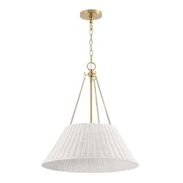 21.7 in. 3-Light White Hand Woven Rattan Chandelier