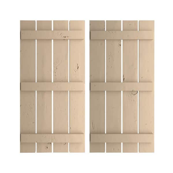 Ekena Millwork 23.5 in. x 76 in. Timberthane Polyurethane 4-Board Spaced Board-n-Batten Knotty Pine Faux Wood Shutters Pair