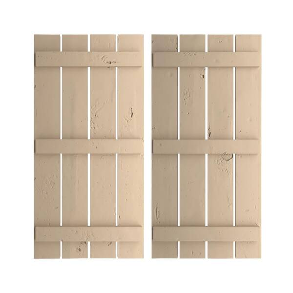 Ekena Millwork 23.5 in. x 86 in. Timberthane Polyurethane 4-Board Spaced Board-n-Batten Knotty Pine Faux Wood Shutters Pair