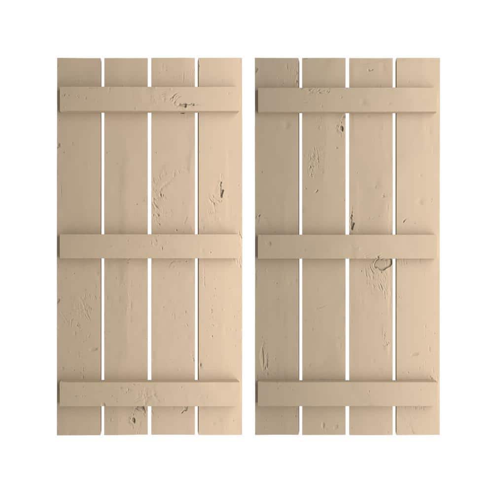 23.5 in. x 88 in. Timberthane Polyurethane 4-Board Spaced Board-n-Batten Knotty Pine Faux Wood Shutters Pair price history on PriceWatchPro
