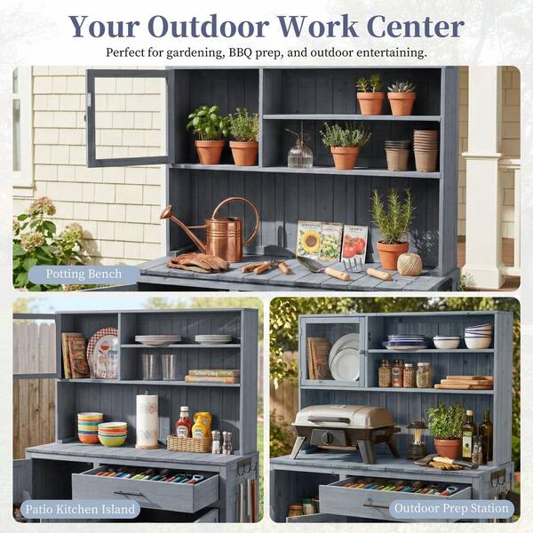 Mondawe 19.5 in. W x 65 in. H Wood Potting Bench with Adjustable
