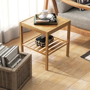 Natural Bamboo 16 in. W Nightstand 2-tier Side Table with Bottom Shelf Square End Table Set of 2