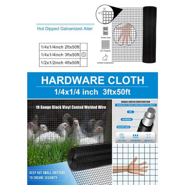 Tidoin 1/4 in. x 3 ft. x 50 ft. 19-Gauge Hardware Cloth Anti-Rust Wire
