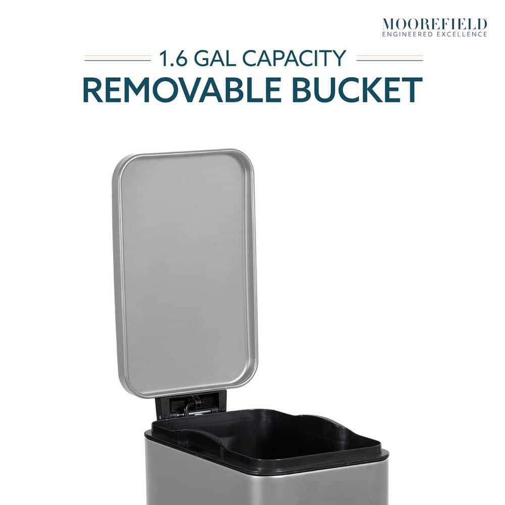 Matte Gray Stainless Steel 1.6 Gal Pedal Bathroom Trash Can