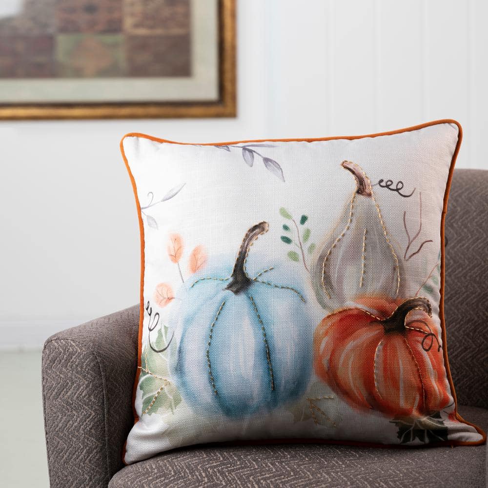 Autumn Harvest Embroidered Pumpkin Polyester Pillow Cover