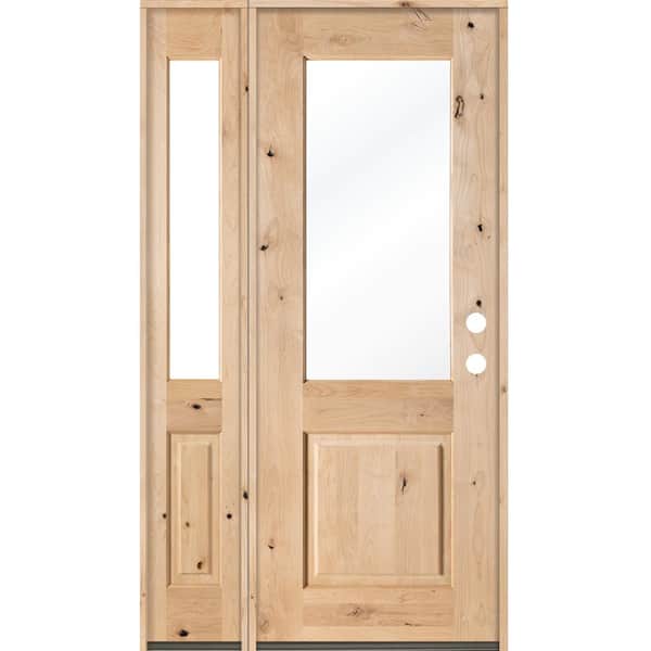 Krosswood Doors 46 in. x 96 in. Rustic Alder Half Lite Clear Low-E Unfinished Wood Left-Hand Inswing Prehung Front Door/Left Sidelite