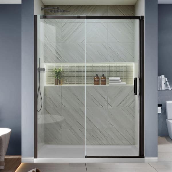AZDHOME 56-60 in. W x 74 in. H Frameless Sliding Glass Shower Door in Matte Black Finish with 5/16 in. (8mm) Clear Glass