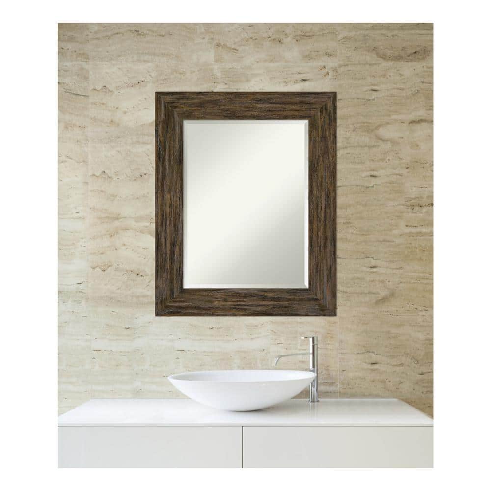 Fencepost Brown 31" x 25" Beveled Wood Framed Wall Mirror