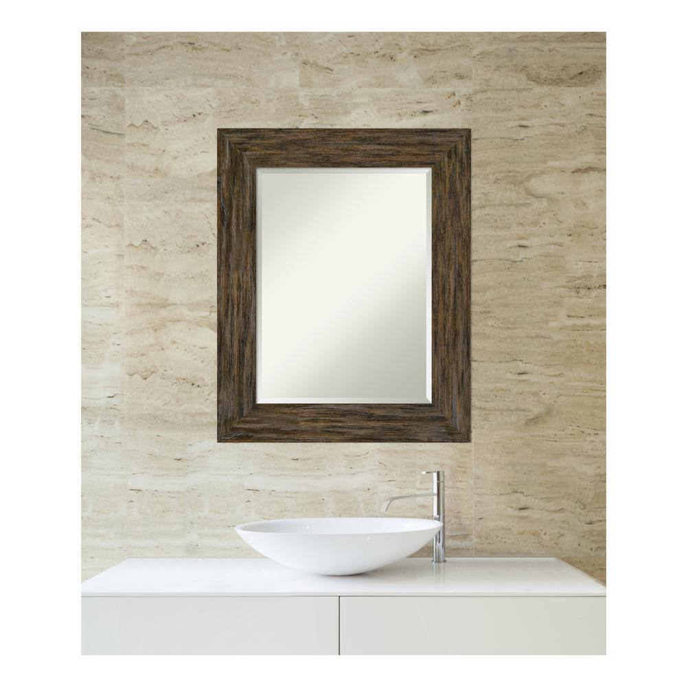 Fencepost Brown 31" x 25" Beveled Wood Framed Wall Mirror