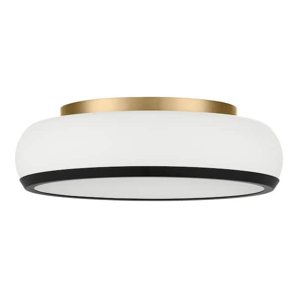 Home Decorators Collection Peek 13 in. 2-Light Gold Flush Mount with Matte White and Matte Black Metal Shade