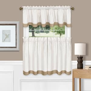 Westport Taupe Polyester Light Filtering Rod Pocket Tier and Valance Curtain Set 58 in. W x 24 in. L