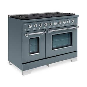 CLASSICO 48-in 6.7 CF 8-Burners Double Oven All Gas Range with NG Gas Stove-Gas Oven in Blue/Grey with Chrome Trim