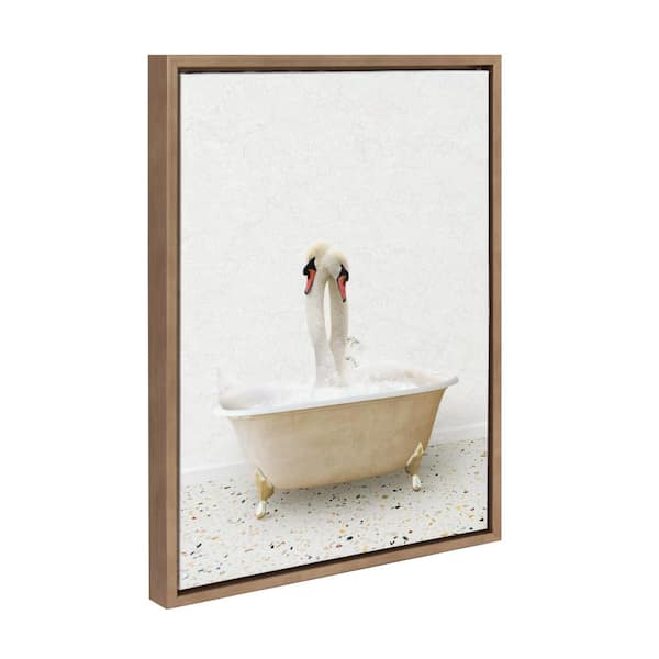 Kate and Laurel Sylvie Swans Hugging in Bath Framed Canvas by Amy Peterson Art Studio (Set of 1) Animal Art Print 18.00 in. x 24.00 in.