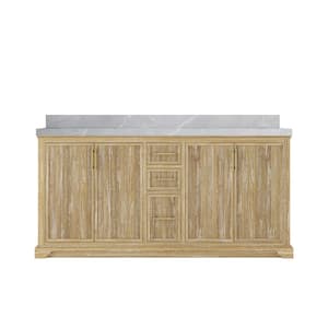 Alys Teak 72 in. W x 22 in. D x 36 in. H Double Sink Bath Vanity in Whitewashed with 2" Pearl Gray Top