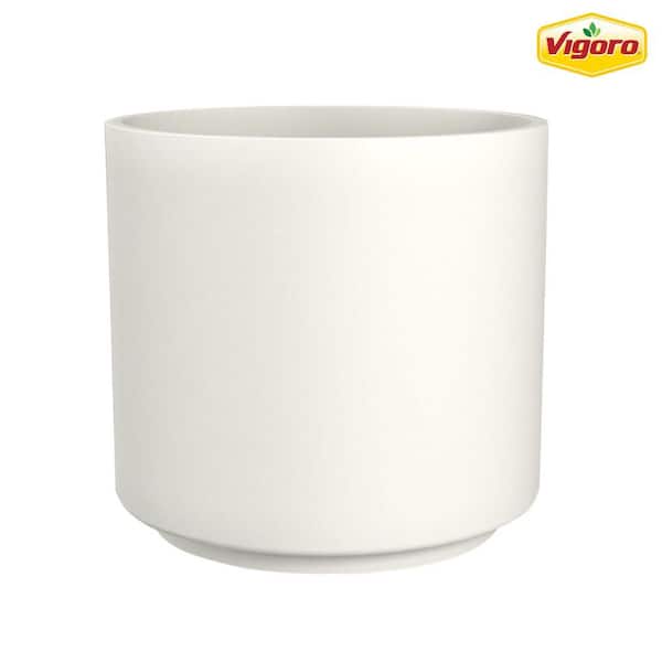 Vigoro 13 in. Eloise Medium Modern White Ceramic Cylinder Planter (13 in. D x 11.4 in. H) with Drainage Hole