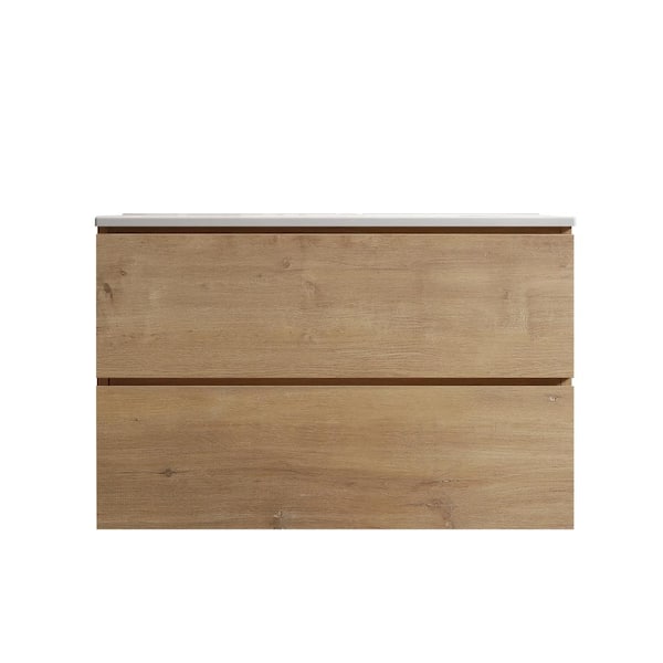 30 in. W Single Sink Wall-Mounted Bath Vanity in Oak with White Ceramic Top Unassembled
