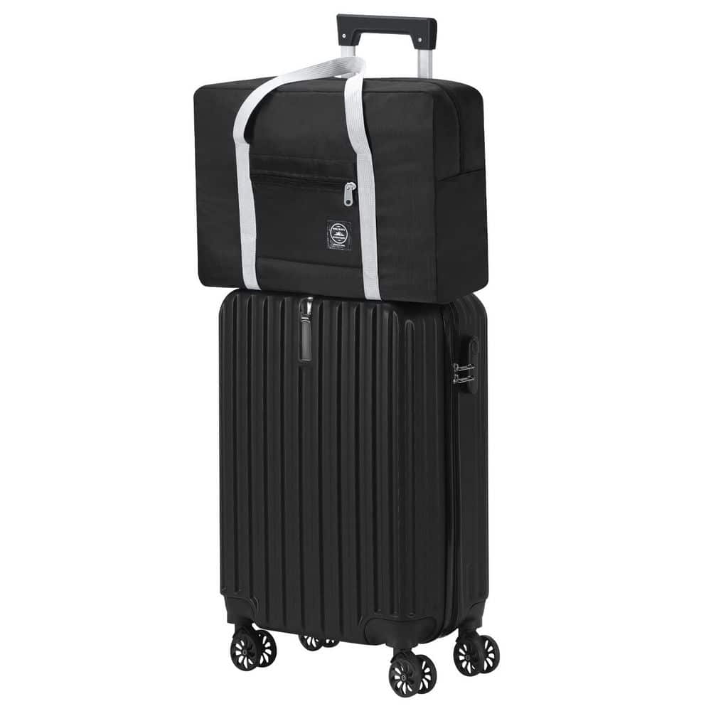 2 Piece PP Black Hardside Spinner Luggage Set with Foldable Travel Bag