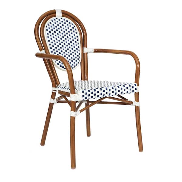 Carnegy Avenue White and Navy/Natural Frame Aluminum Outdoor Dining Chair in Blue