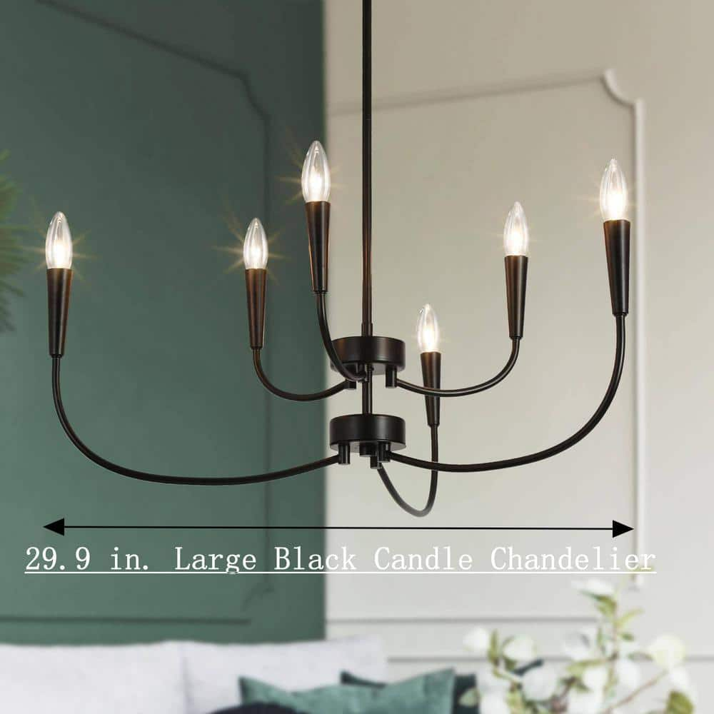 LNC Modern 29.9 in. 6-Light Black Chandelier Minimalist Ceiling Light for Master Bedroom and Living Room with Candle Design