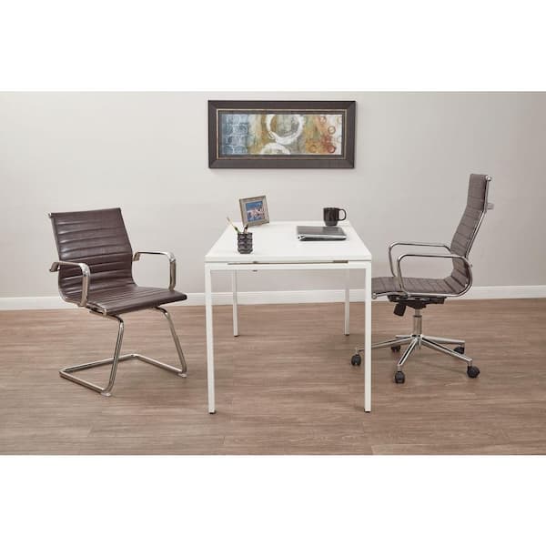 Work Smart Faux Leather Mid-Back Office Chair in Chocolate with Chrome