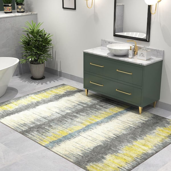 Cayetana Gold 2 ft. x 8 ft. Transitional Watercolor Machine Washable Runner Rug