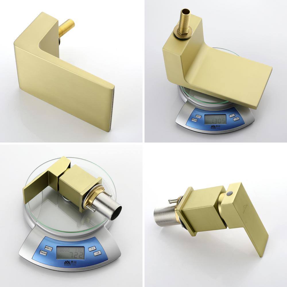 Brushed Gold Single-Handle Waterfall Tub Faucet with Hand Shower
