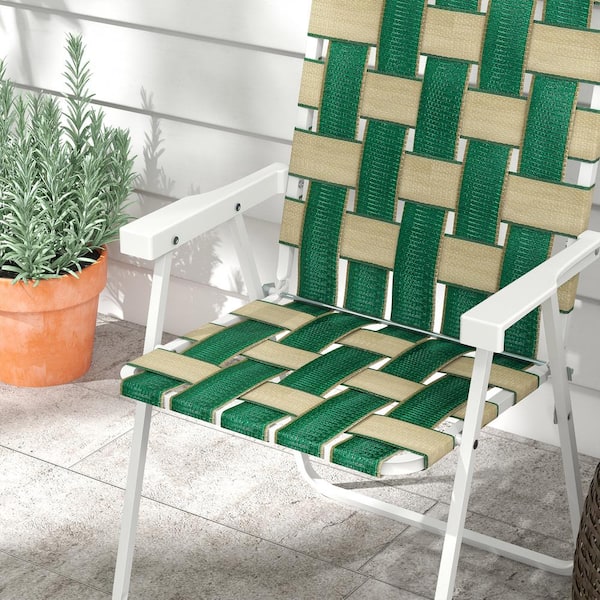 2-Piece Green Metal Folding Portable Outdoor Lawn Chair for