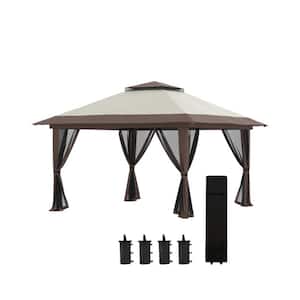 13 ft. x 13 ft. Outdoor Steel Event/Party Pop Up Instant Tent Canopy with 2-Tier Roof in Beige